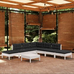 8-tlg. Garten-Lounge-Set mit Kissen Wei Kiefernholz