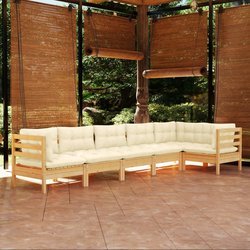 6-tlg. Garten-Lounge-Set mit Creme Kissen Kiefernholz