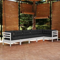 6-tlg. Garten-Lounge-Set mit Kissen Wei Kiefernholz