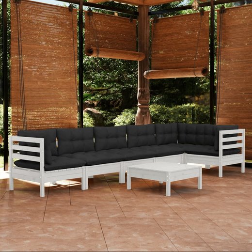 7-tlg. Garten-Lounge-Set mit Kissen Wei Kiefernholz