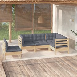 5-tlg. Garten-Lounge-Set mit Grauen Kissen Kiefernholz