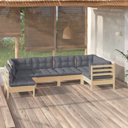 6-tlg. Garten-Lounge-Set mit Grauen Kissen Kiefernholz