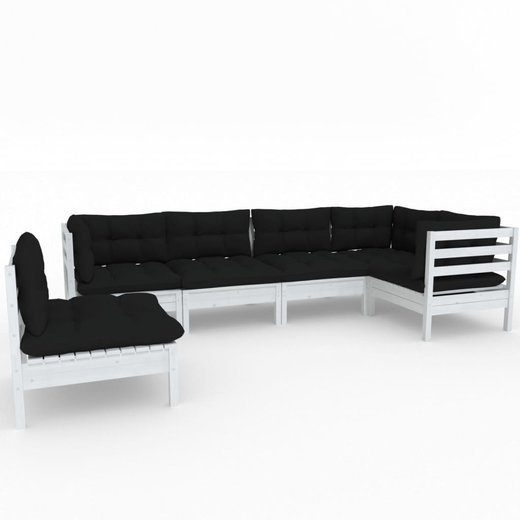 6-tlg. Garten-Lounge-Set mit Kissen Wei Kiefernholz