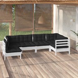 6-tlg. Garten-Lounge-Set mit Kissen Wei Kiefernholz
