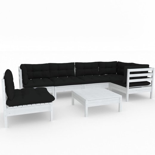 7-tlg. Garten-Lounge-Set mit Kissen Wei Kiefernholz