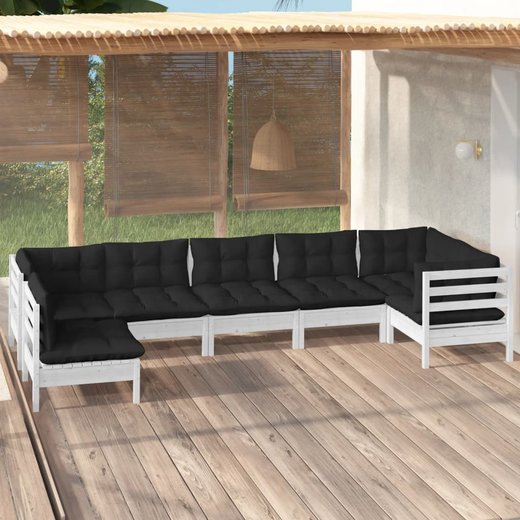 7-tlg. Garten-Lounge-Set mit Kissen Wei Kiefernholz