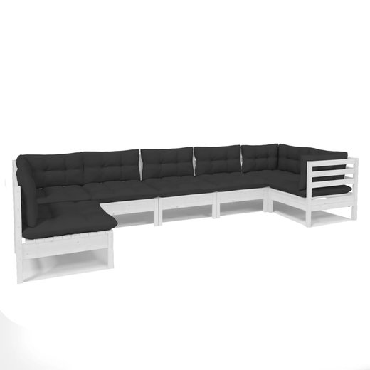 7-tlg. Garten-Lounge-Set mit Kissen Wei Kiefernholz