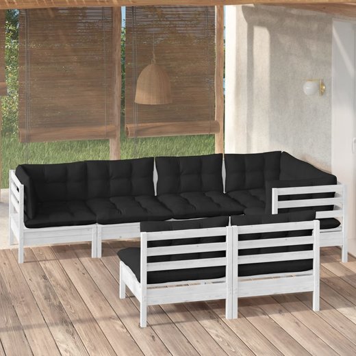 7-tlg. Garten-Lounge-Set mit Kissen Wei Kiefer Massivholz