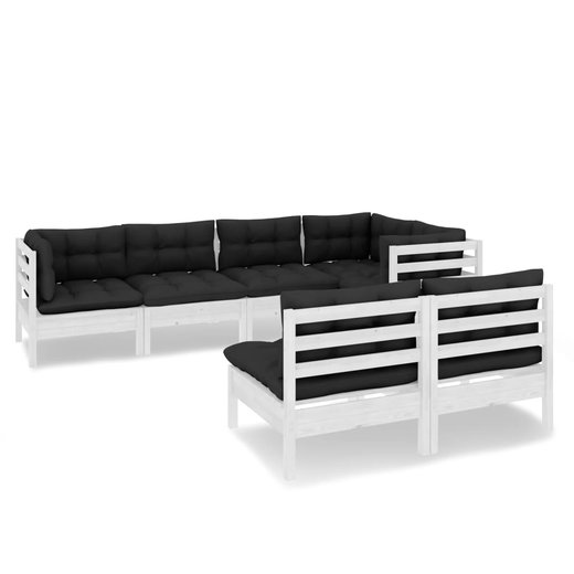 7-tlg. Garten-Lounge-Set mit Kissen Wei Kiefer Massivholz