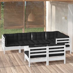 8-tlg. Garten-Lounge-Set mit Kissen Wei Kiefer Massivholz
