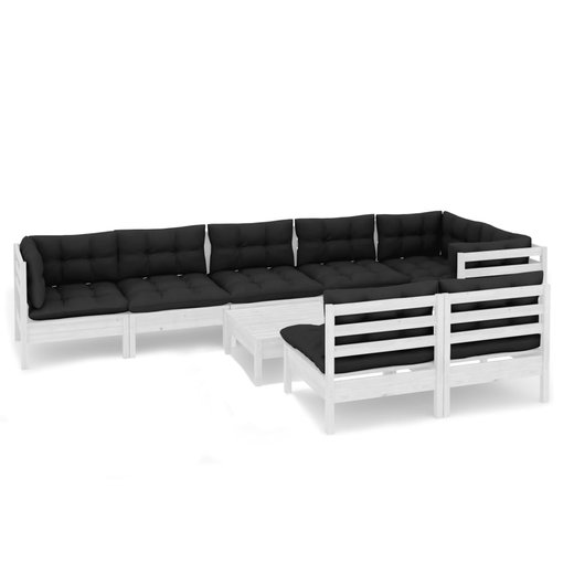 9-tlg. Garten-Lounge-Set mit Kissen Wei Kiefer Massivholz