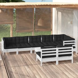 9-tlg. Garten-Lounge-Set mit Kissen Wei Kiefer Massivholz
