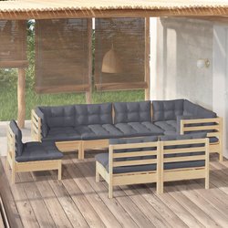 8-tlg. Garten-Lounge-Set mit Grauen Kissen Kiefer Massivholz