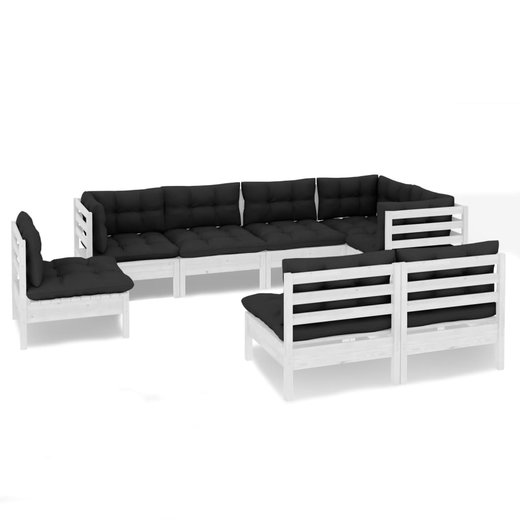 8-tlg. Garten-Lounge-Set mit Kissen Wei Kiefer Massivholz