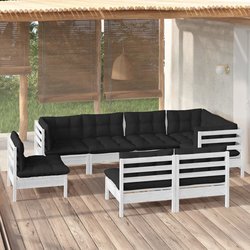 8-tlg. Garten-Lounge-Set mit Kissen Wei Kiefer Massivholz