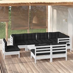 9-tlg. Garten-Lounge-Set mit Kissen Wei Kiefer Massivholz