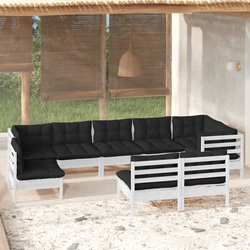 9-tlg. Garten-Lounge-Set mit Kissen Wei Kiefer Massivholz