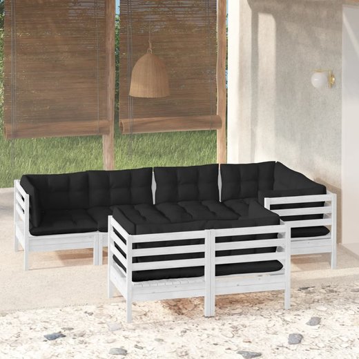 7-tlg. Garten-Lounge-Set mit Kissen Wei Kiefer Massivholz