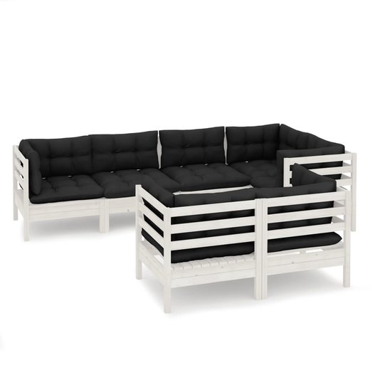 7-tlg. Garten-Lounge-Set mit Kissen Wei Kiefer Massivholz