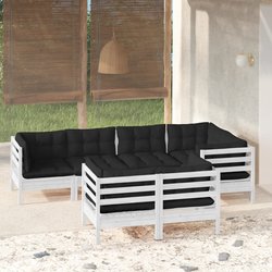 7-tlg. Garten-Lounge-Set mit Kissen Wei� Kiefer Massivholz