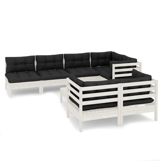 8-tlg. Garten-Lounge-Set mit Kissen Wei Kiefer Massivholz