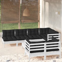 8-tlg. Garten-Lounge-Set mit Kissen Wei Kiefer Massivholz