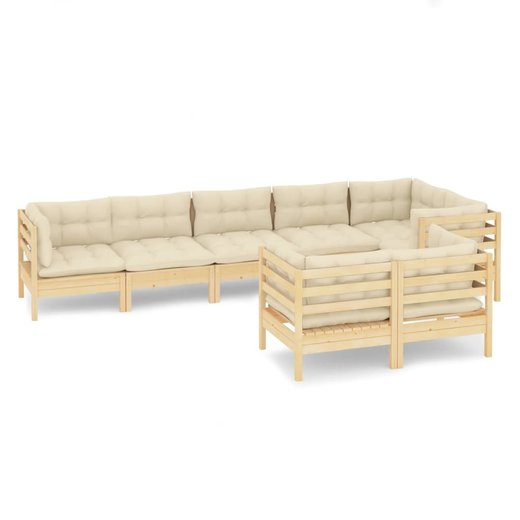 8-tlg. Garten-Lounge-Set mit Creme Kissen Massivholz Kiefer