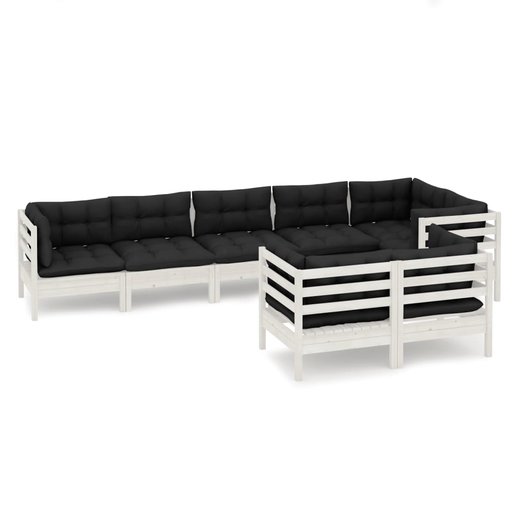 8-tlg. Garten-Lounge-Set mit Kissen Wei Kiefer Massivholz
