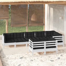 8-tlg. Garten-Lounge-Set mit Kissen Wei Kiefer Massivholz