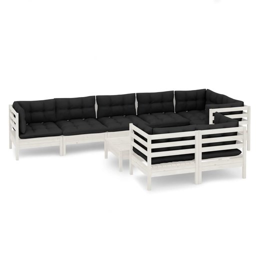 9-tlg. Garten-Lounge-Set mit Kissen Wei Kiefer Massivholz
