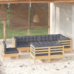 8-tlg. Garten-Lounge-Set mit Grauen Kissen Kiefer Massivholz