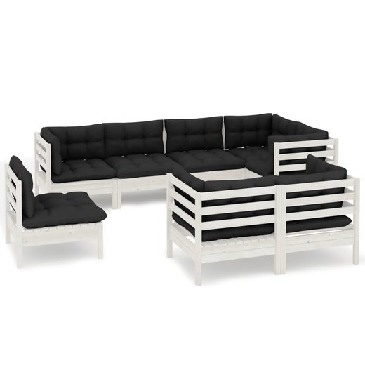 8-tlg. Garten-Lounge-Set mit Kissen Wei Kiefer Massivholz