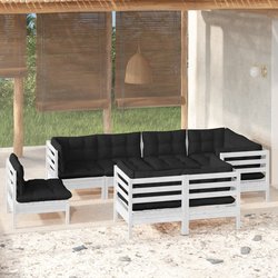 8-tlg. Garten-Lounge-Set mit Kissen Wei Kiefer Massivholz