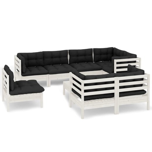 9-tlg. Garten-Lounge-Set mit Kissen Wei Kiefer Massivholz