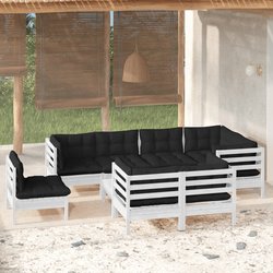 9-tlg. Garten-Lounge-Set mit Kissen Wei Kiefer Massivholz