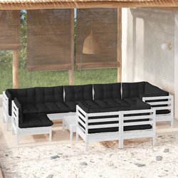 10-tlg. Garten-Lounge-Set mit Kissen Wei Kiefer Massivholz