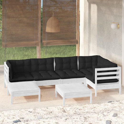 7-tlg. Garten-Lounge-Set mit Kissen Wei Kiefer Massivholz