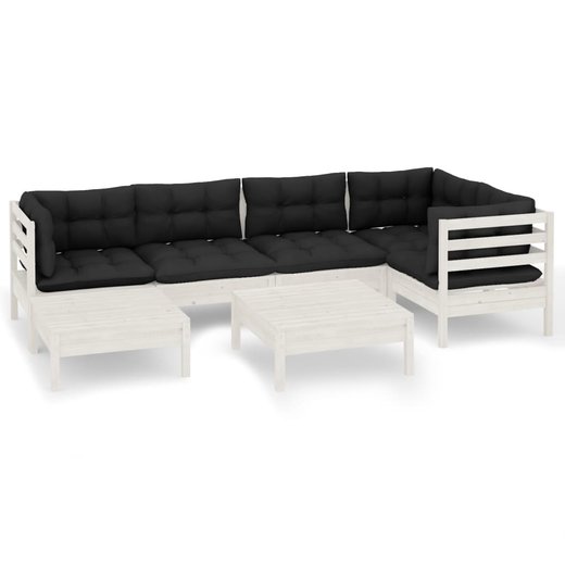 7-tlg. Garten-Lounge-Set mit Kissen Wei Kiefer Massivholz