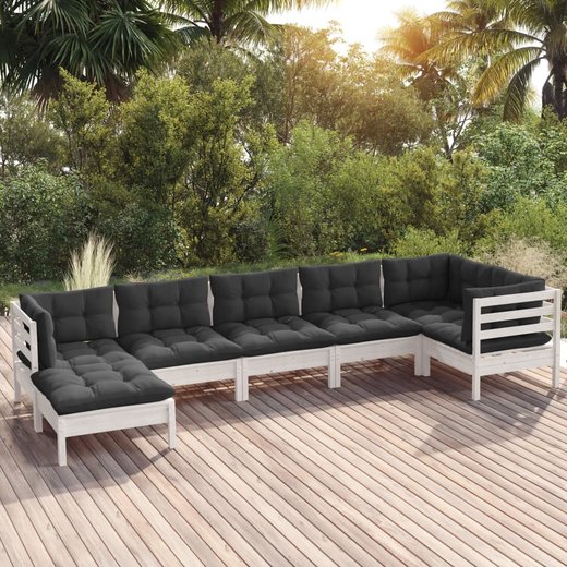 7-tlg. Garten-Lounge-Set mit Kissen Wei Kiefer Massivholz
