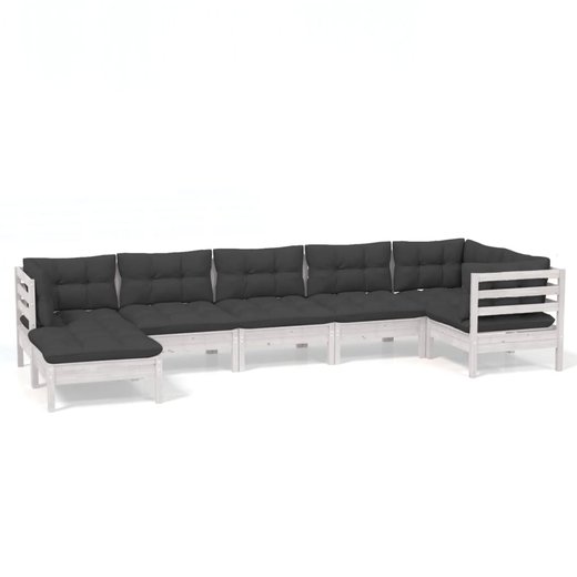 7-tlg. Garten-Lounge-Set mit Kissen Wei Kiefer Massivholz