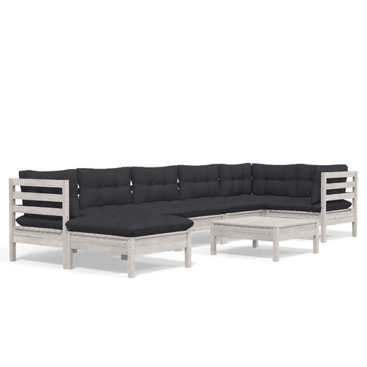 8-tlg. Garten-Lounge-Set mit Kissen Wei Kiefer Massivholz
