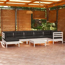 8-tlg. Garten-Lounge-Set mit Kissen Wei Kiefer Massivholz