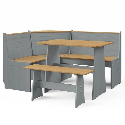 3-tlg. Essgruppe Honigbraun und Grau Massivholz Kiefer