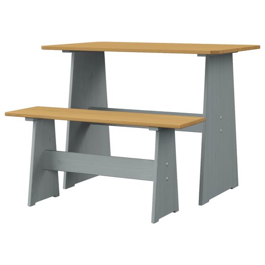 3-tlg. Essgruppe Honigbraun und Grau Massivholz Kiefer