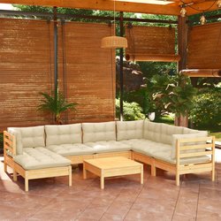8-tlg. Garten-Lounge-Set mit Creme Kissen Massivholz Kiefer