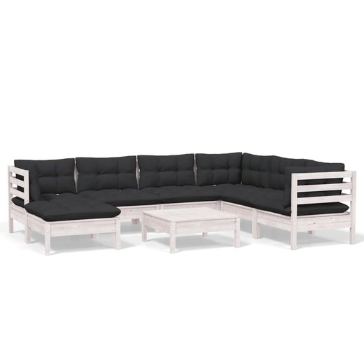 8-tlg. Garten-Lounge-Set mit Kissen Wei Kiefer Massivholz