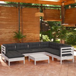 8-tlg. Garten-Lounge-Set mit Kissen Wei Kiefer Massivholz