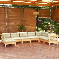 8-tlg. Garten-Lounge-Set mit Creme Kissen Massivholz Kiefer