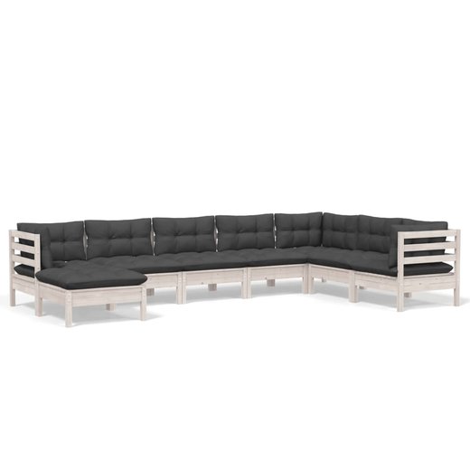 8-tlg. Garten-Lounge-Set mit Kissen Wei Kiefer Massivholz