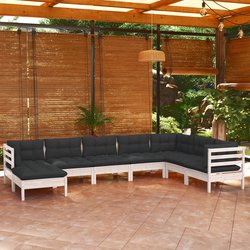 8-tlg. Garten-Lounge-Set mit Kissen Wei Kiefer Massivholz